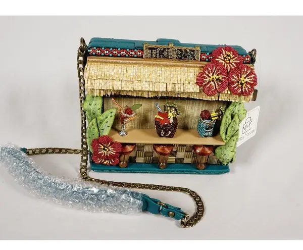 Mary Frances Tiki Bar Beaded Crossbody Handbag Purse Novelty NEW with Bag!! Blue