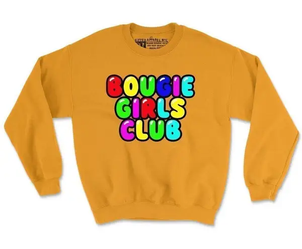 Gifted Apparel NYC Bougie Girls Club Bubble Design Sweatshirt Gold S NWT