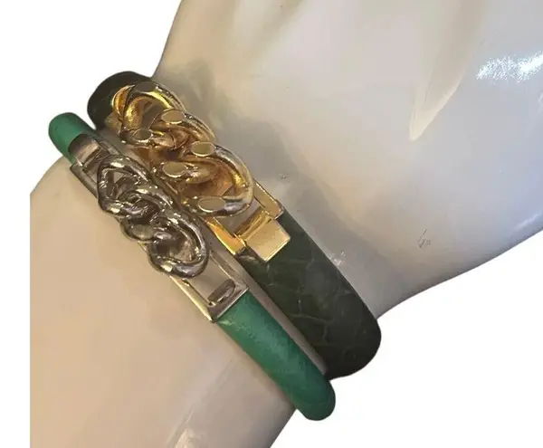 Vintage Vita Florence 24k Gold Bangle & Modern Manelli Silver Leather Bracelet