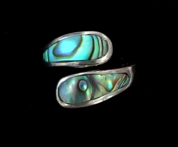 Sterling Silver Genuine Abalone Bypass Ring Sz 7.5