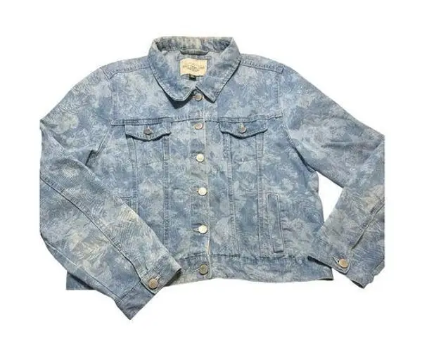 Ashley Vintage Charm Floral Design Denim Jean Jacket Cropped Size XL