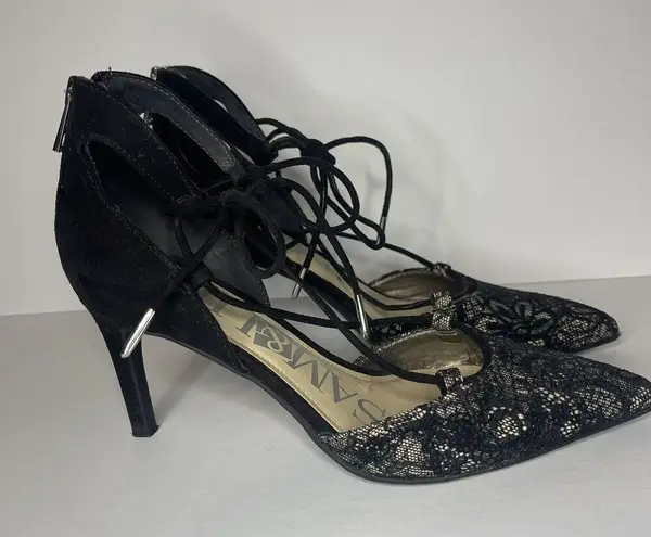 Sam & Libby  Omni Ghillie Mid Heel Lace Pumps Black Sz 6 Pointed Lace Up Zip Up