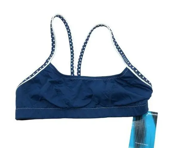 Tyr. Womens Hidden Support Bikini Swim Top Workout Polka Dot Navy Blue White 4