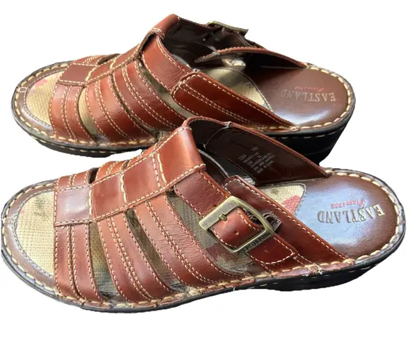 EastLand Women's Leather Sandals Size 10 Brown Fisherman Clogs Slip On Sandals