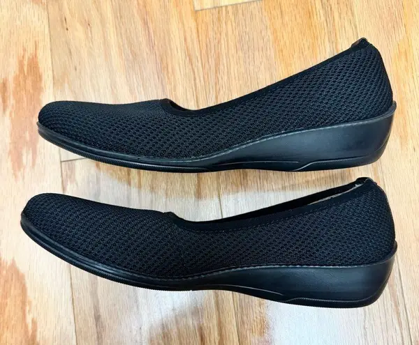 Life Stride Indy Wedge black flats Slip-On comfort shoes size 7 W