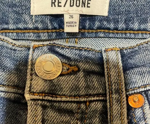 RE/DONE  High Rise 70s Stove Pipe Button Fly Raw Hem Denim Jeans Size 26