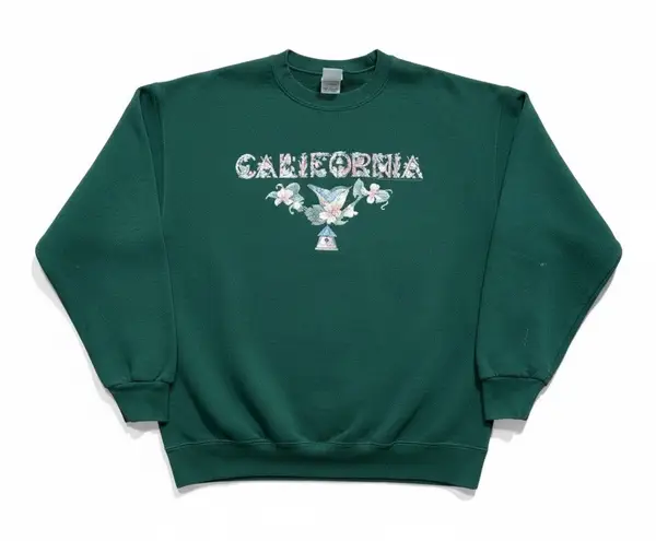 Vintage 90s California Hummingbird Floral Hunter Green Crewneck Sweatshirt XL