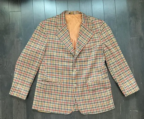 Vintage Fall Tan Checkered Blazer Brown Size L