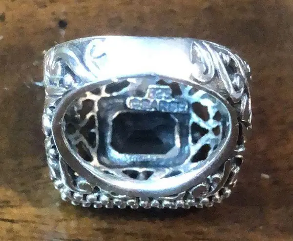 BARSE Blue Topaz Sterling Silver Filigree Cut Out Statement Ring Sz 7