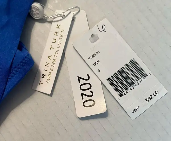 Trina Turk  Bikini TOP ONLY Getaway Solids Swim Knit in Blue Sz 6 NWT Ruffled