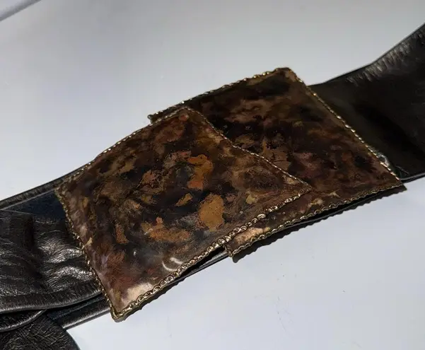 Belt 1980’s vintage modern copper metallic Leather brass Tortoiseshell Buckle