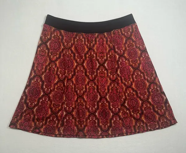 prAna XS Boho Paisley Print A-Line Skirt Red Orange Pink Stretch Waistband