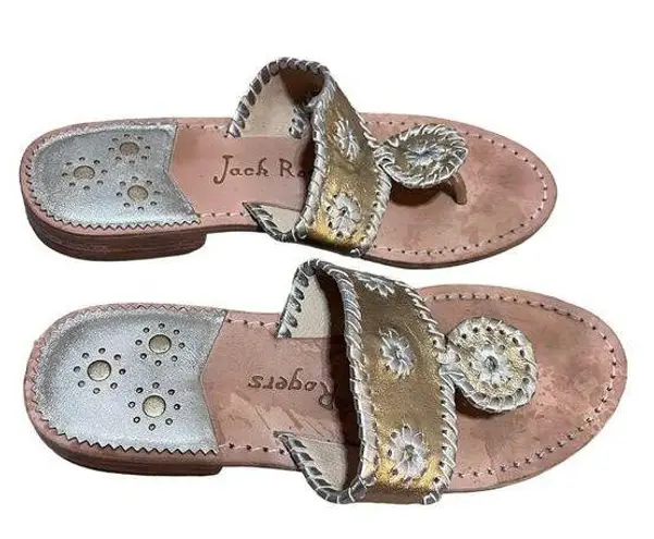 Jack Rogers  Hamptons Gem Navajo Metallic Leather Gold Thong Sandals