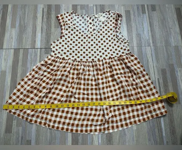 Matilda Jane women’s sleeveless babydoll top brown/ cream with plaid/polkadots