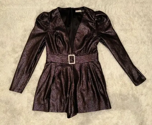 Ramy Brook NEW  Brooke Metallic Belted long sleeves Romper sz 12