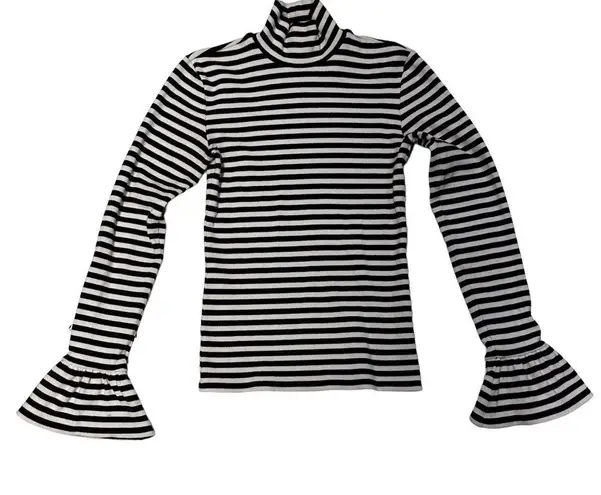 Stockholm Atelier & Other Stories Trumpet Sleeve Turtleneck Striped Top Size 2 Black