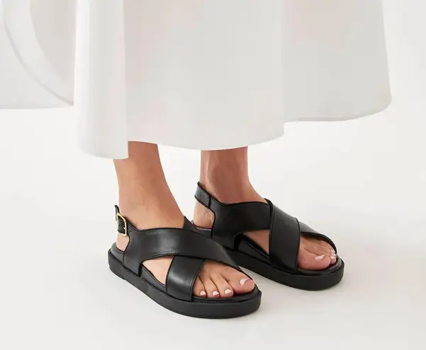 ALOHAS NICO BLACK LEATHER SANDALS