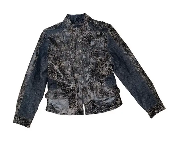 H & D collection distressed Denim cotton and leather women Moto jacket Sz‎ M Black Size M