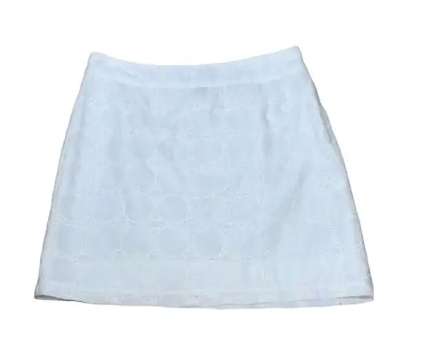 Sharagano White Cotton Summer Casual Dress Creamy Eyelet Lined Mini Skirt Size 4