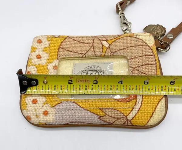 Spartina 449 Natural Linen Leather Yellow Floral Wristlet Pouch Daufuskie Island