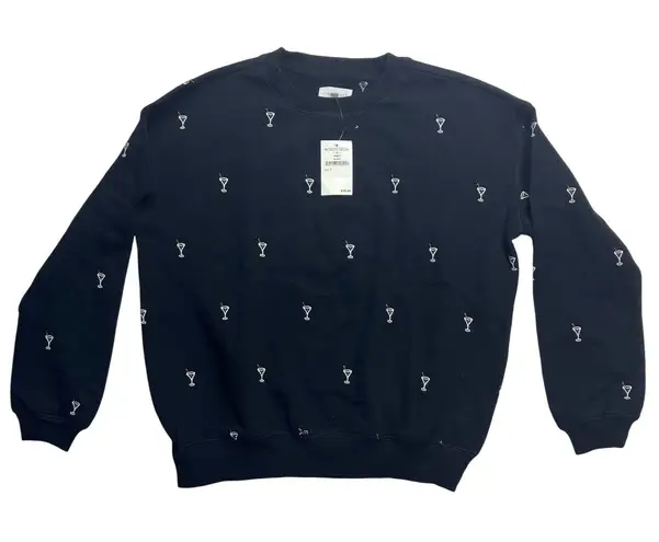Love Grey Nordstrom Black Martini Cocktail Embroidered Crewneck Sweatshirt XS