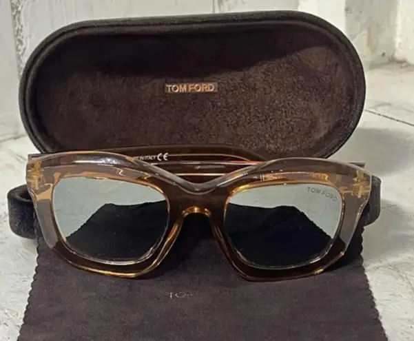 Tom Ford FT0582 45P Shiny Light Brown Mirror Green Lens Julia Square Sunglasses