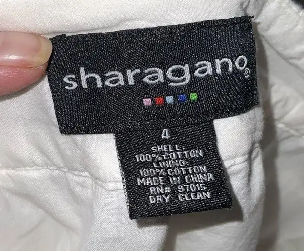 Sharagano White Cotton Summer Casual Dress Creamy Eyelet Lined Mini Skirt Size 4