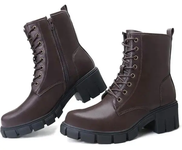 firelli Women’s Lace Up Chunky Heel Combat Boots Brown Size 8