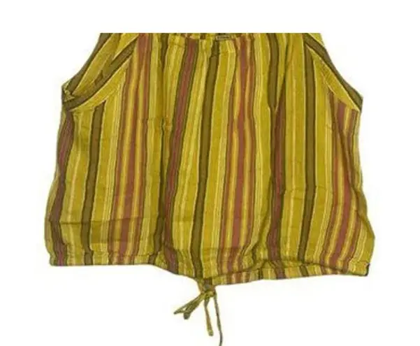 prAna NWT  Smocked Sleeveless Tie Little Palm Stripe Cami Crop Top L Yellow