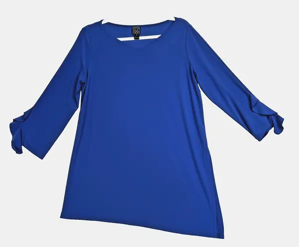 Clara Sun Woo Top Womens Medium Blue 3/4 Sleeve Split Hem Stretch Tunic USA