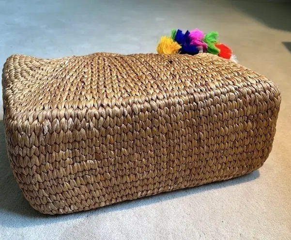 JadeTribe Square Basket Handbag Purse in Pink with Fringe Tassel Tan