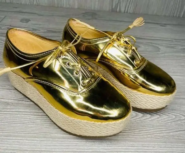 Vintage Cinthya cobos gold mirrored reflective platform shoes sneakers 36 / 5.5