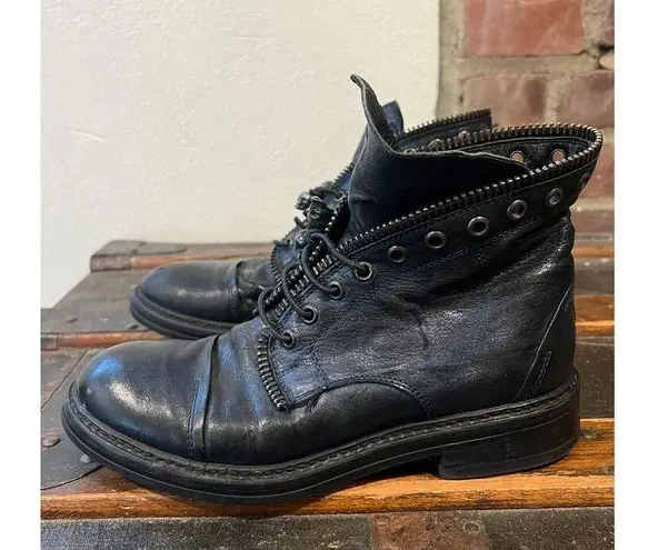 The Shoe Box Leather Combat Boots Women's 6 Bronze Blue Skull Head Punk Goth UK