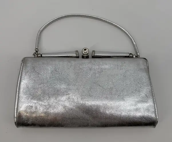 Vintage Unbranded Silver Metallic Top Handle Clutch Bag Evening Formal