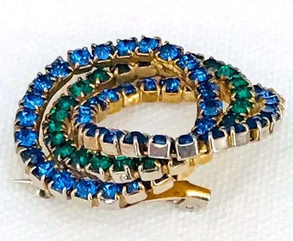 Vintage Blue  and Green Rhinestone Circles Brooch Pin