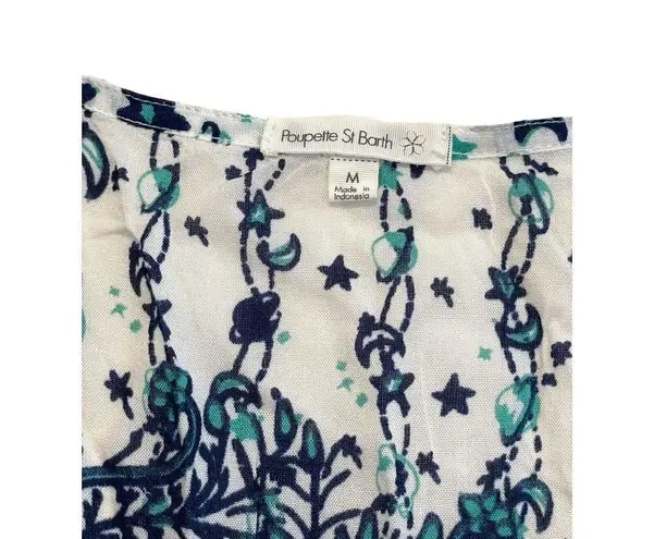 Poupette St. Barth Sleeveless Romper Size Medium Sheer Ruffle Blue Green Coverup