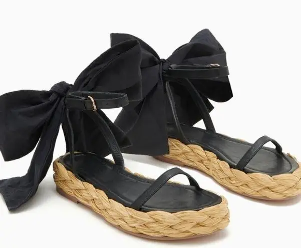 Ulla Johnson NWT Clara Bow Black Leather Espadrille Sandals Sz 39
