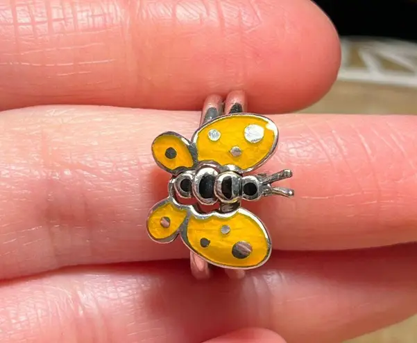 Sterling Silver Enamel Butterfly 925  Ring