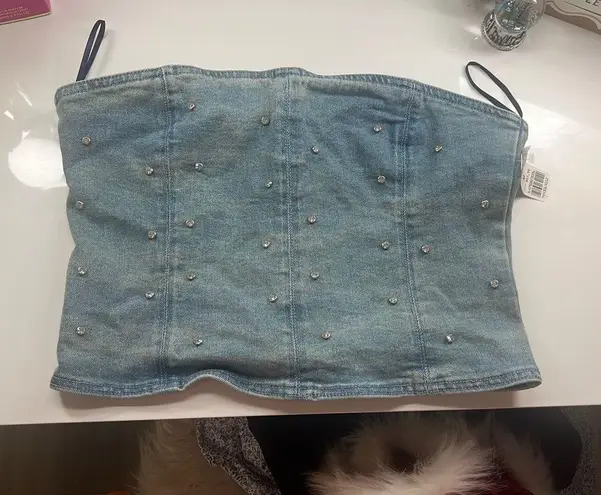 Azwell Denim Corset With Rhinestones