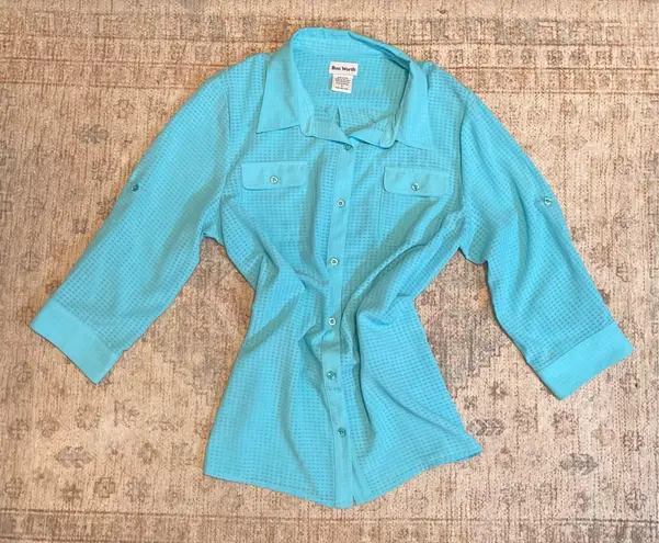 Vintage Bon Worth 3/4 Sleeve Turquoise Blouse Blue