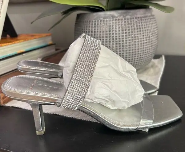 Black Suede Studio Cali SILVER Glitter Slide Sandal Womens Size 38.5