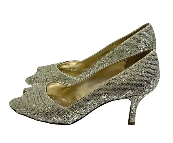 Nina new 𖦹 Sparkly Glittery Peep Toe Kitten Heels 𖦹 Champagne Gold 𖦹 6.5M 𖦹