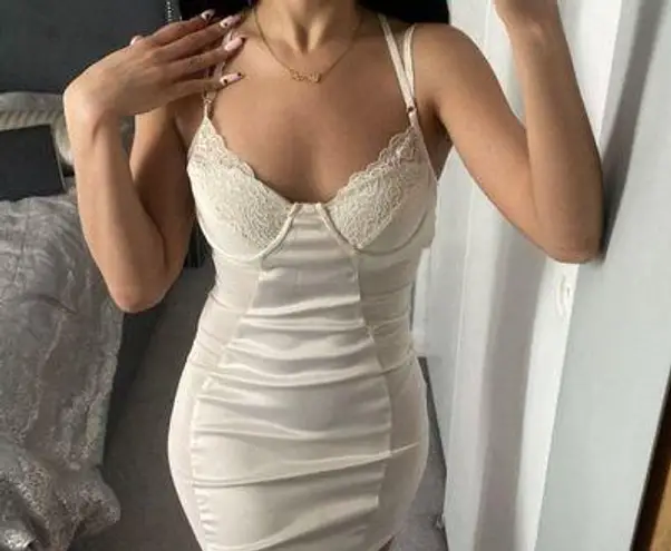 She's So Irresistible NEW Sexy Satin Cream Intimate Wear See Through Lingerie Dress Sz L Tan Size L