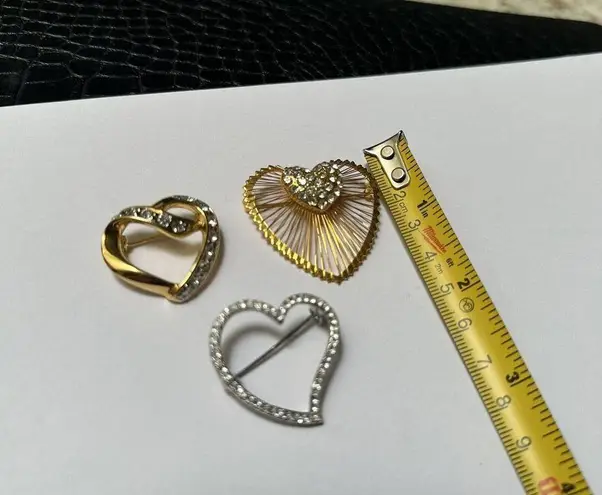 Monet Lot Of 3 Pretty Rhinestone Heart Shaped Brooch Pins 1 