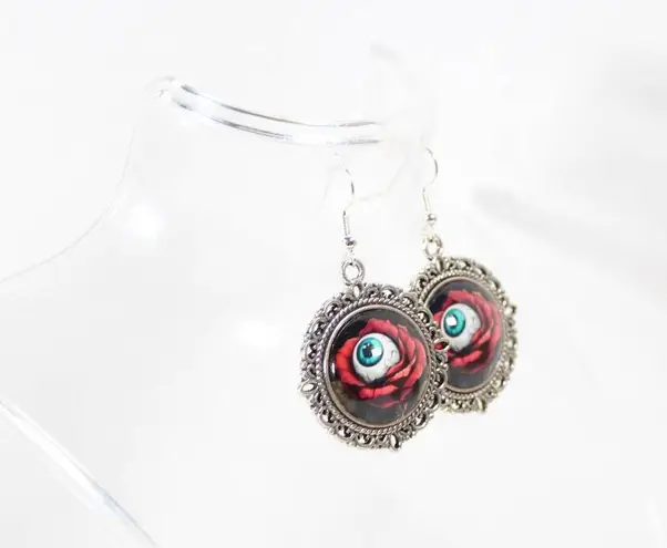 Handmade Gothic Victorian "Beauty is in the Eye of the Beholder" Rose Eyeball Earrings