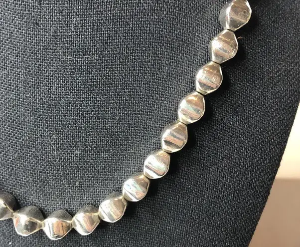 VINTAGE Sterling Silver Art Deco Beaded Modern Necklace