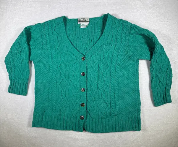 Aran Crafts Ireland Green 100 Merino Wool Cable Knit Cardigan Sweater XL Cabin