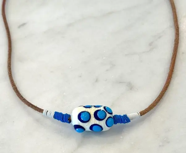 Lampwork Bead Cord Necklace 19” Blue