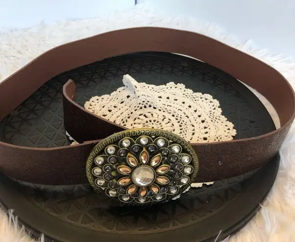 1990s Y2K Vegan Friendly Faux Leather Belt with Rhinestone Buckle