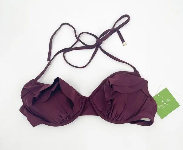 Kate Spade  Bikini Top Beach Swim Ruffle Size Deep Cherry Resort Vista Small NWT